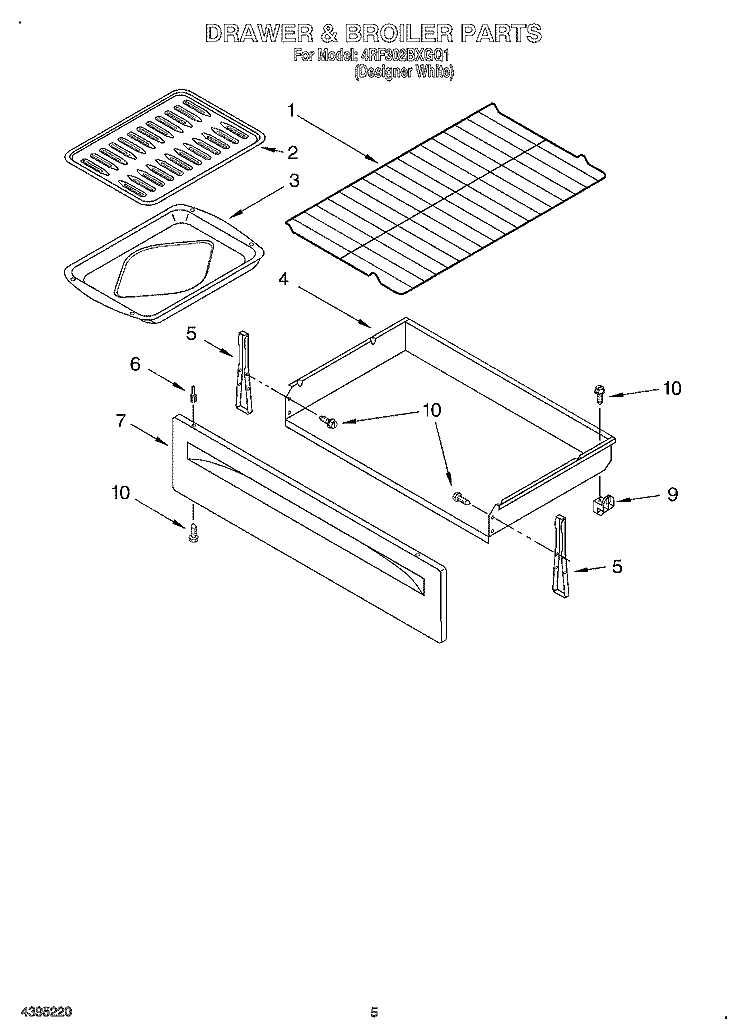 DRAWER AND BROILER Diagram and Parts List for 4RF302BXGQ1  Whirlpool Range