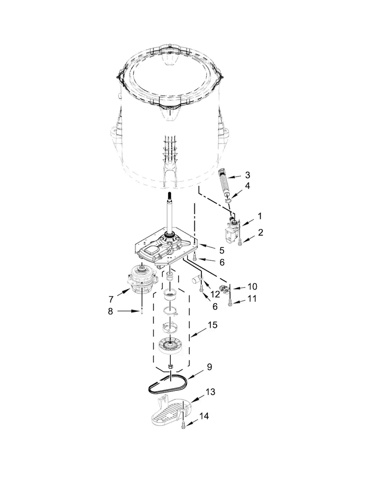 Gearcase, Motor And Pump Parts Diagram and Parts List for 1CWTW4815EW1  Whirlpool Washer