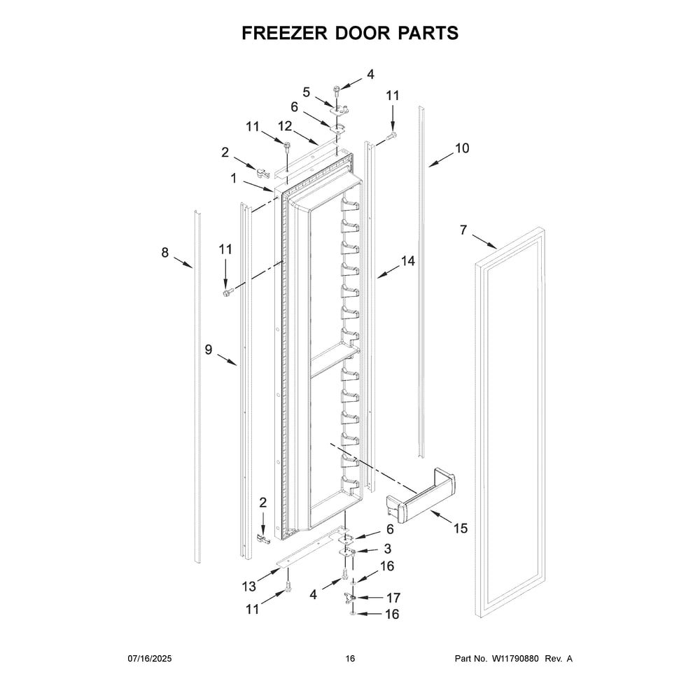 Freezer Door Parts Diagram and Parts List for KBSN702MPA01  KitchenAid Refrigerator