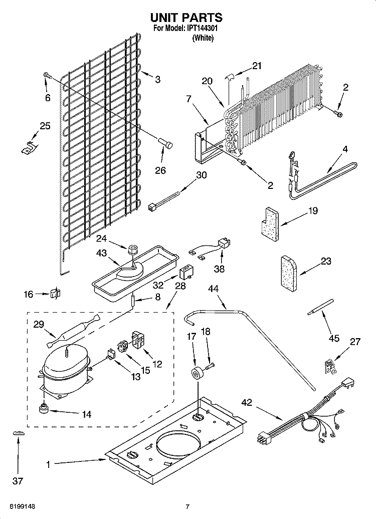 UNIT PARTS Diagram and Parts List for IPT144301  Inglis Refrigerator