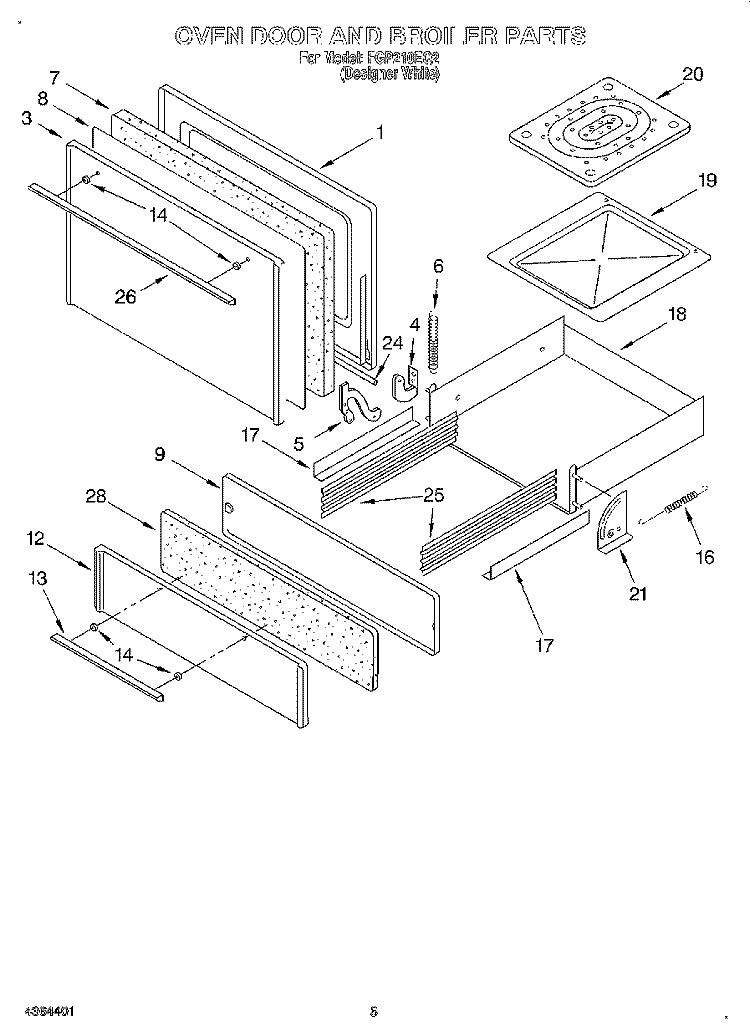 OVEN DOOR AND BROILER Diagram and Parts List for FGP210EQ2  Roper Range