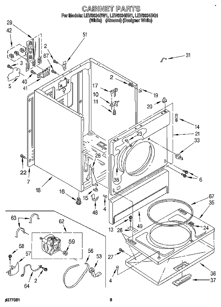 SECTION Diagram and Parts List for LEV6634BN1  Whirlpool Dryer