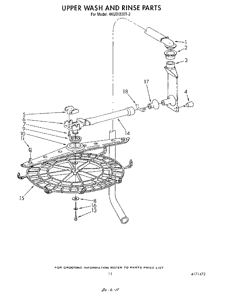 UPPER WASH AND RINSE Diagram and Parts List for 4KUDI220T2  KitchenAid Dishwasher