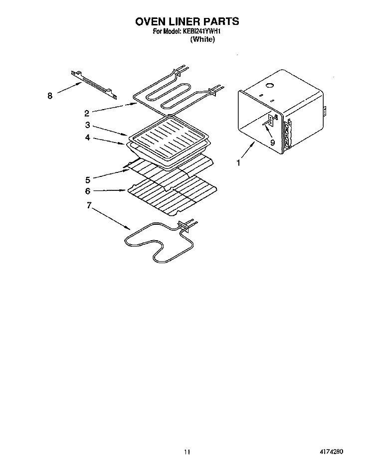 OVEN LINER Diagram and Parts List for KEBI241YWH1  KitchenAid Wall Oven