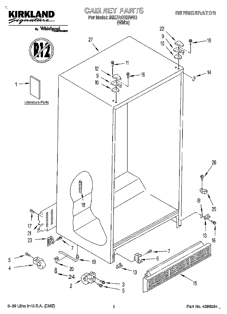 CABINET, LITERATURE Diagram and Parts List for SS27AQXHW00  Whirlpool Refrigerator