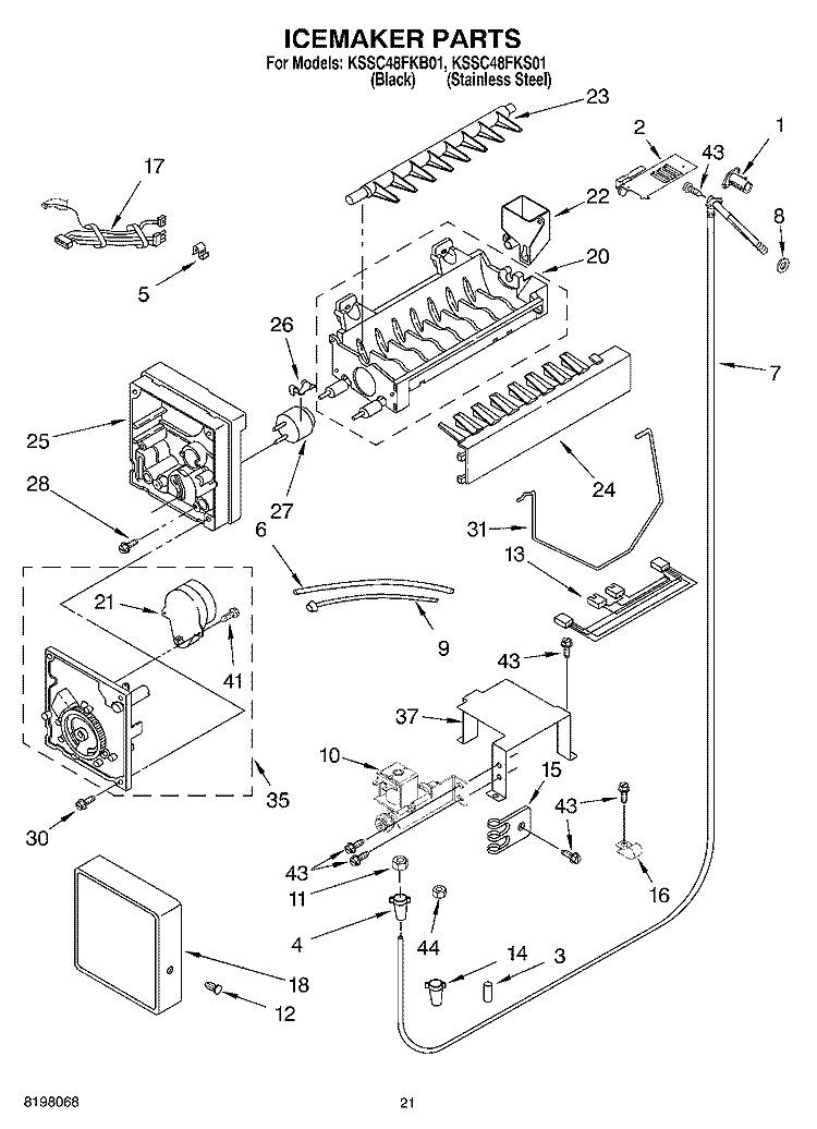 ICEMAKER Diagram and Parts List for KSSC48FKB01  KitchenAid Refrigerator