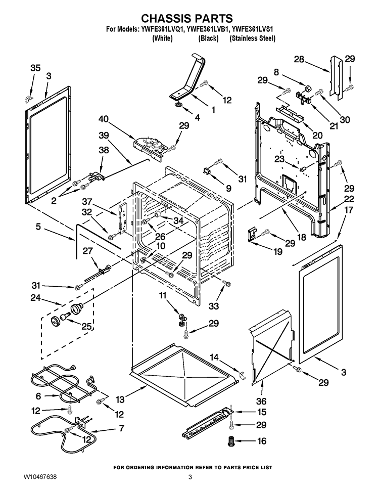 CHASSIS PARTS Diagram and Parts List for YWFE361LVB1  Whirlpool Range