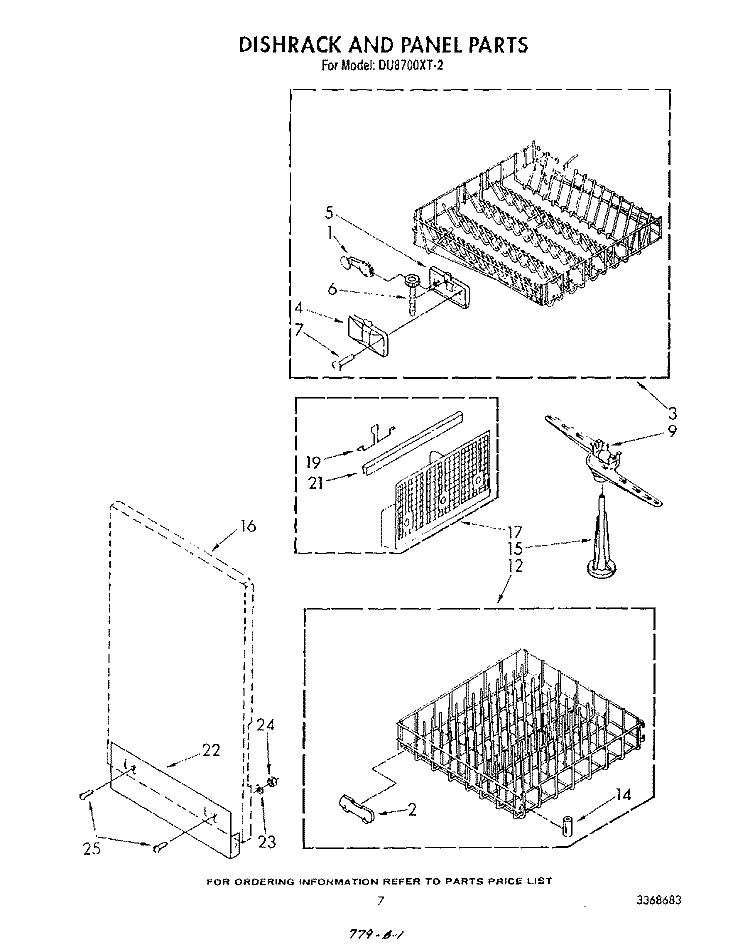 DISHRACK AND PANEL Diagram and Parts List for DU8700XT2  Whirlpool Dishwasher