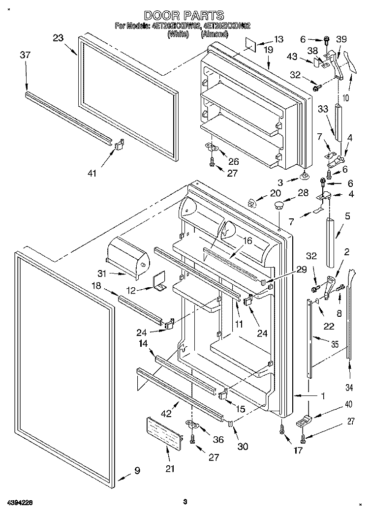 DOOR Diagram and Parts List for 4ET20ZKXDW02  Whirlpool Refrigerator