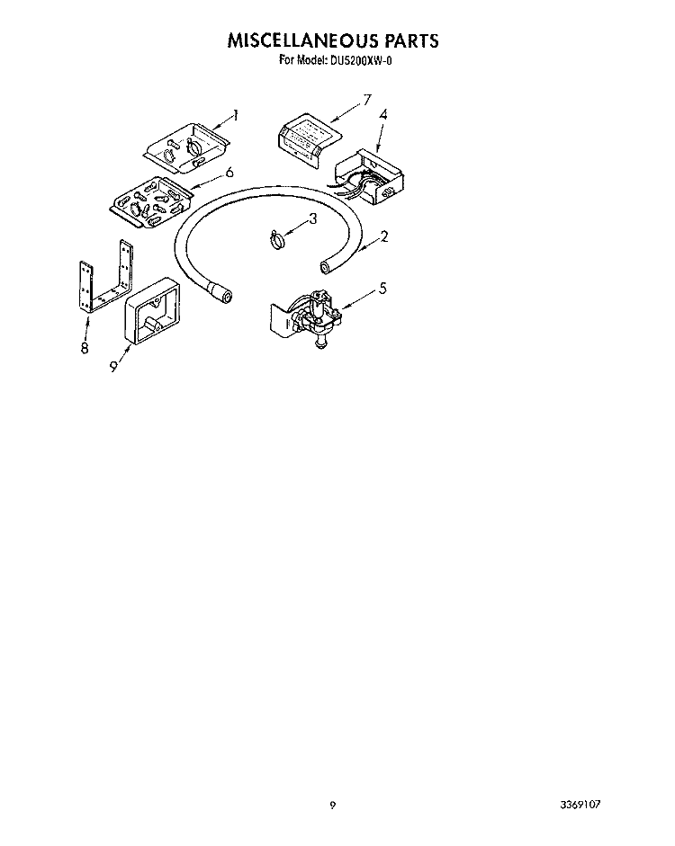 MISCELLANEOUS, LIT/OPTIONAL Diagram and Parts List for DU5200XW0  Whirlpool Dishwasher