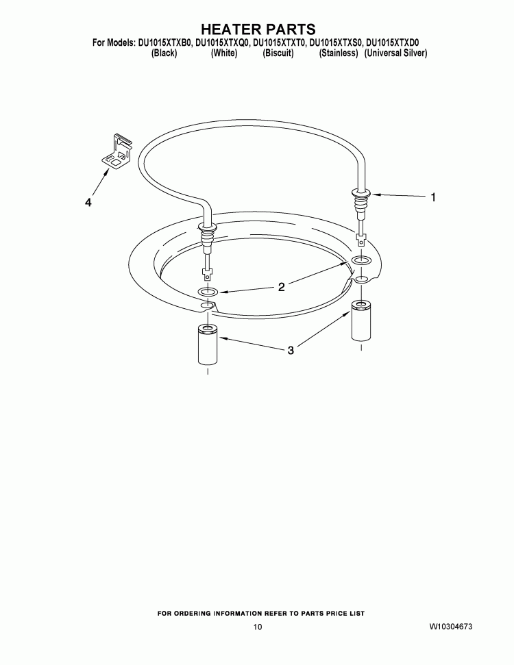 HEATER PARTS Diagram and Parts List for DU1015XTXS0  Whirlpool Dishwasher