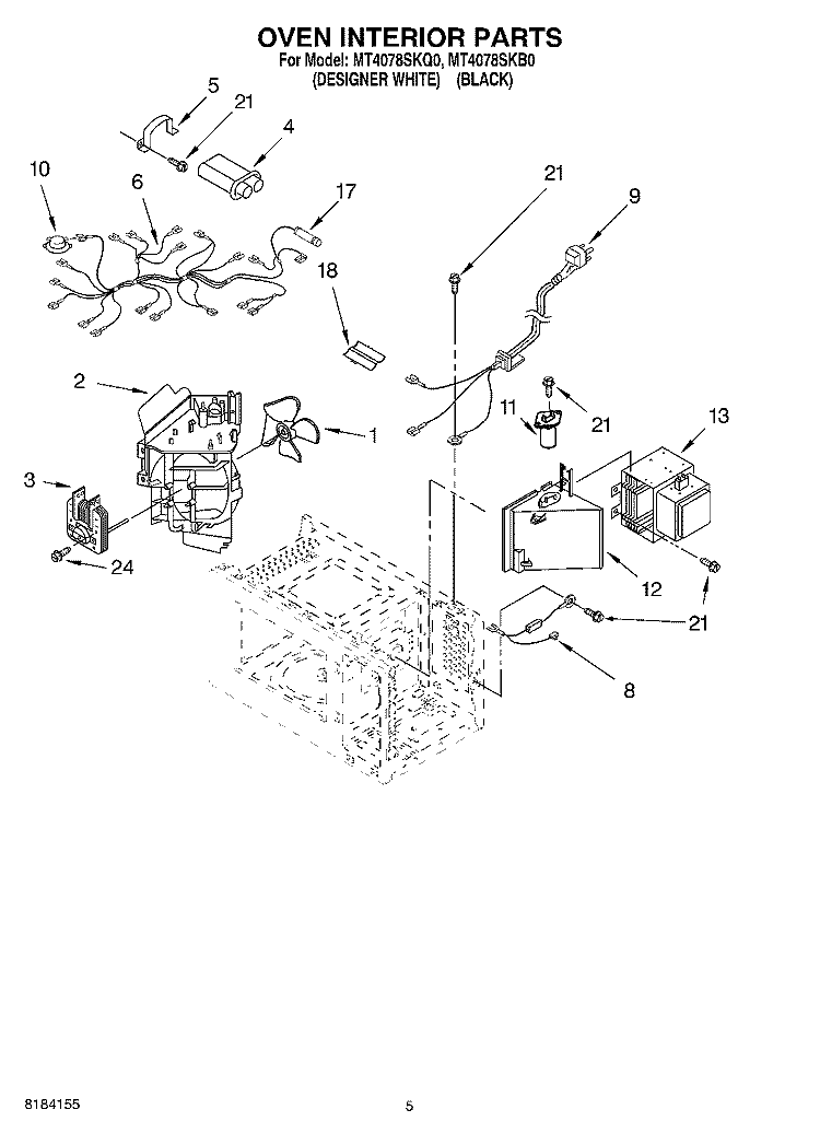 OVEN INTERIOR Diagram and Parts List for MT4078SKQ0  Whirlpool Microwave