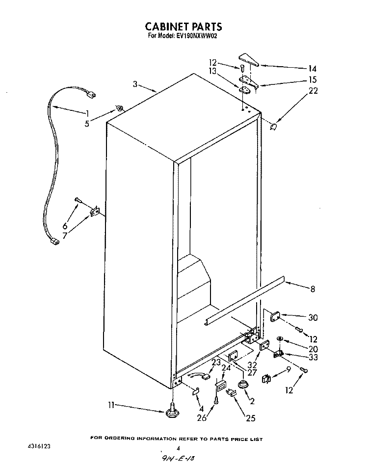 CABINET Diagram and Parts List for EV190NXWW02  Whirlpool Freezer