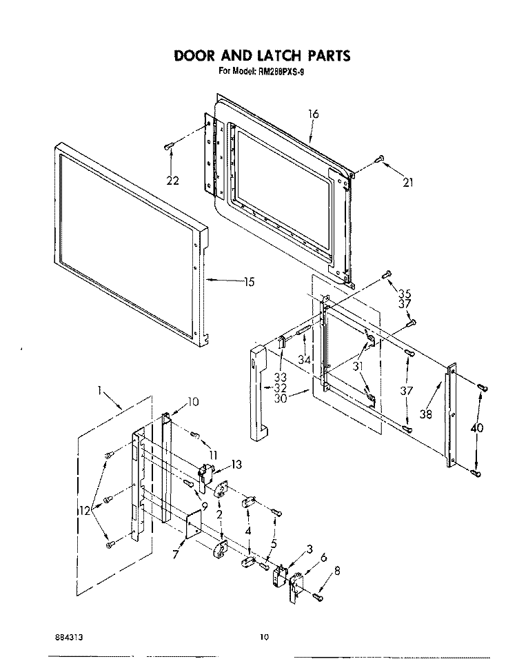 DOOR AND LATCH Diagram and Parts List for RM288PXS9  Whirlpool Microwave Oven Combo