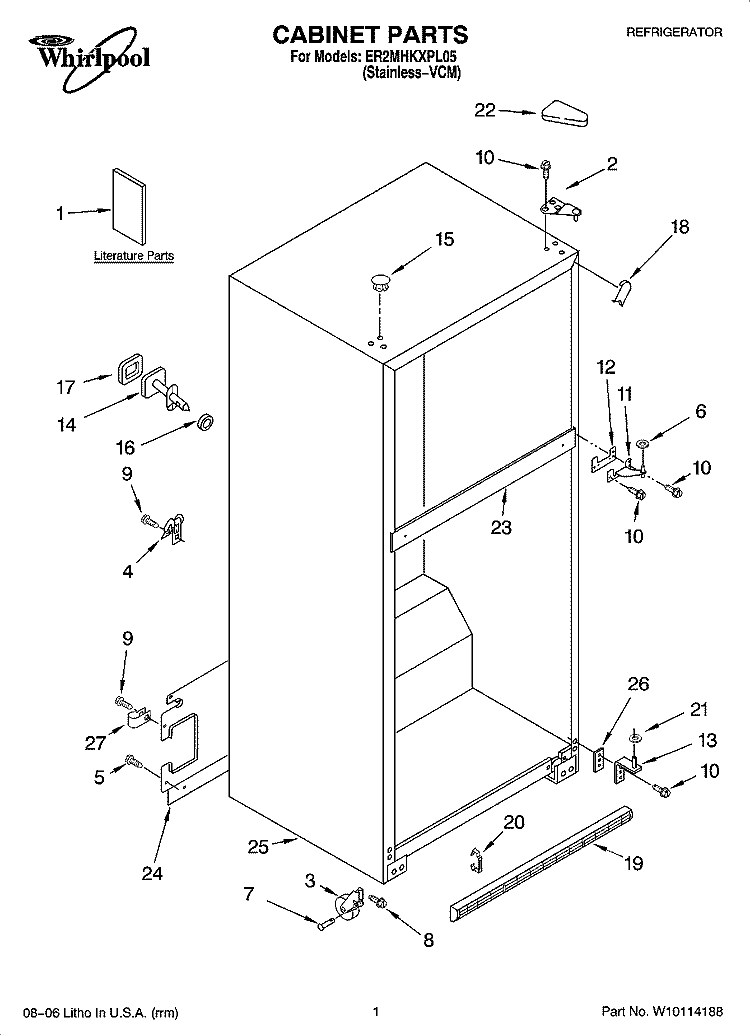 CABINET PARTS Diagram and Parts List for ER2MHKXPL05  Whirlpool Refrigerator