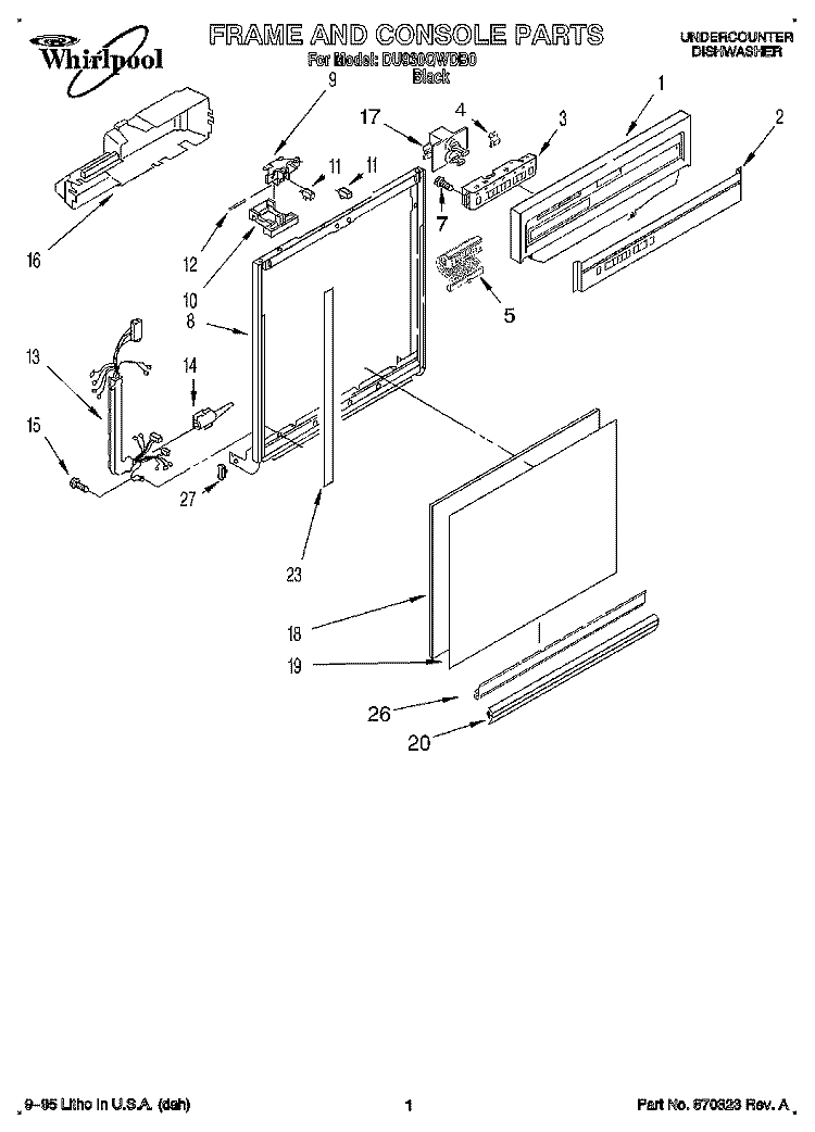 FRAME AND CONSOLE Diagram and Parts List for DU930QWDB0  Whirlpool Dishwasher