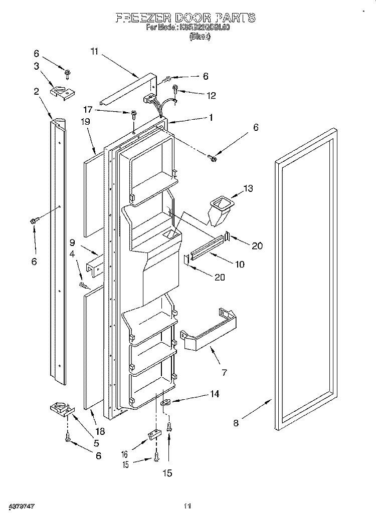 FREEZER DOOR Diagram and Parts List for KSRB22QDBL00  KitchenAid Refrigerator