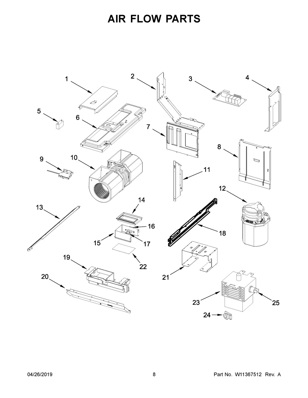 Air Flow Parts Diagram and Parts List for YWML55011HS4  Whirlpool Microwave