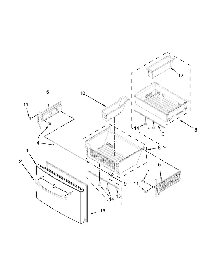 Freezer Door Parts Diagram and Parts List for WRF736SDAM11  Whirlpool Refrigerator