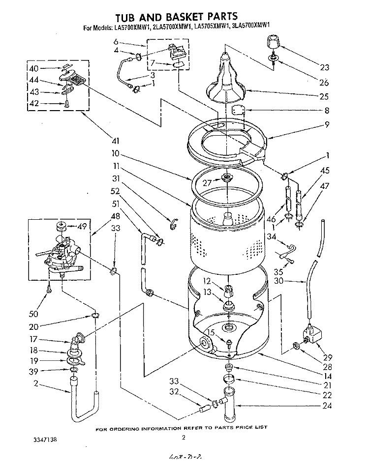 TUB AND BASKET Diagram and Parts List for 2LA5700XMW1  Whirlpool Washer