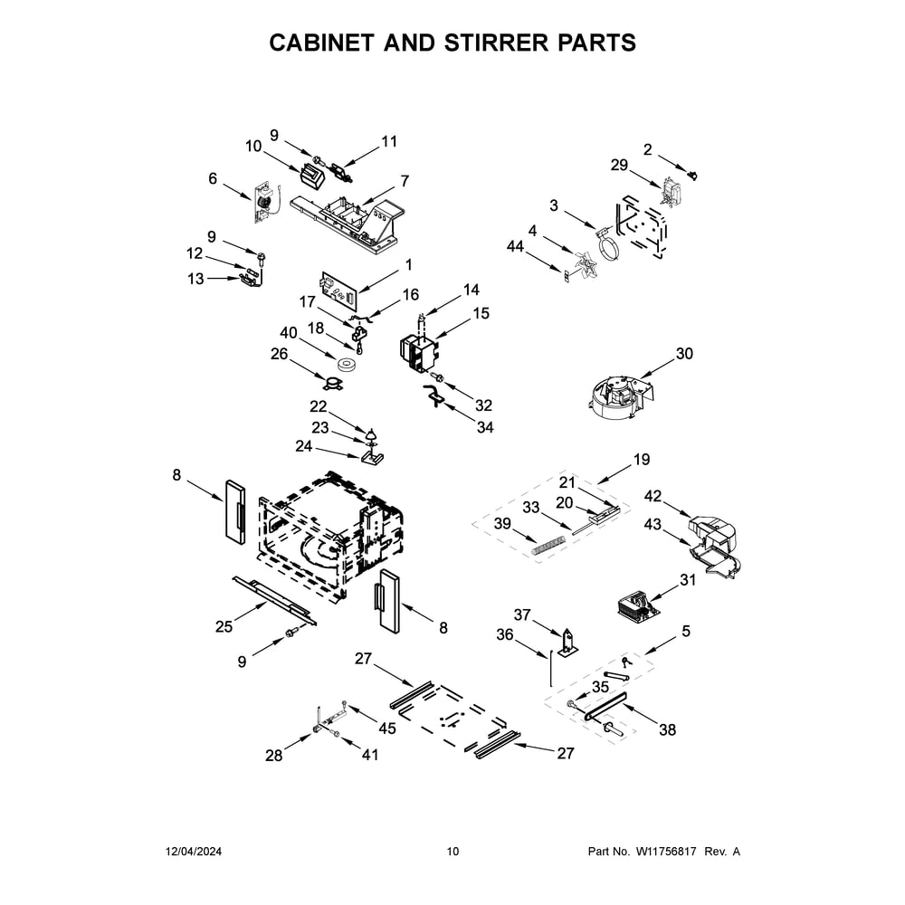 Cabinet And Stirrer Parts Diagram and Parts List for KOEC430RSS01  KitchenAid Microwave