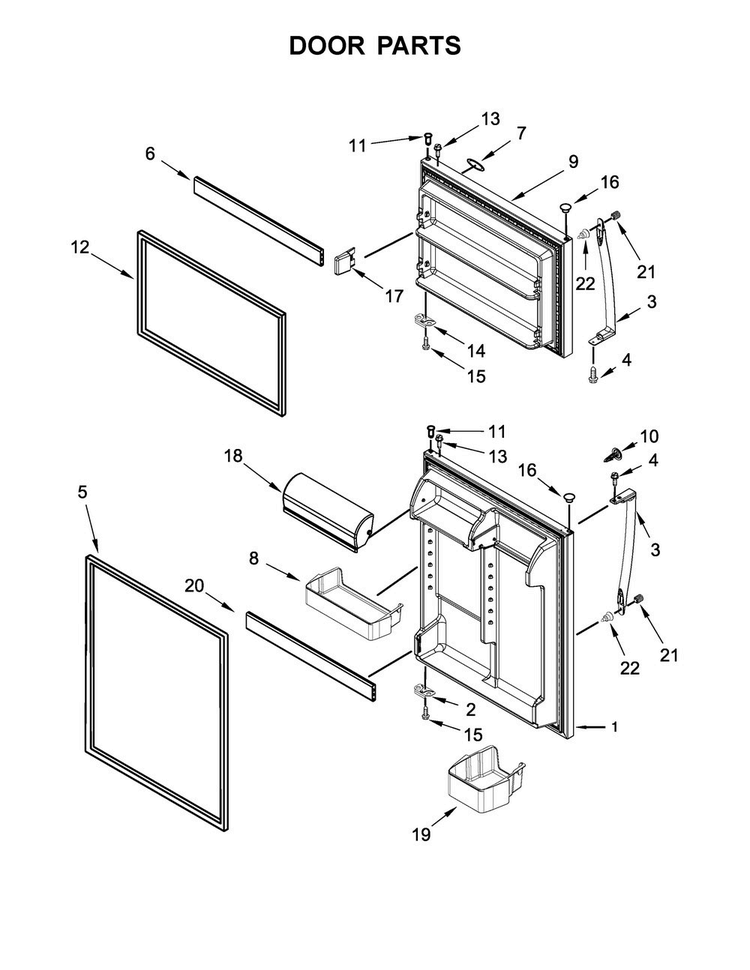Door Parts Diagram and Parts List for WRT549SZDB01  Whirlpool Refrigerator