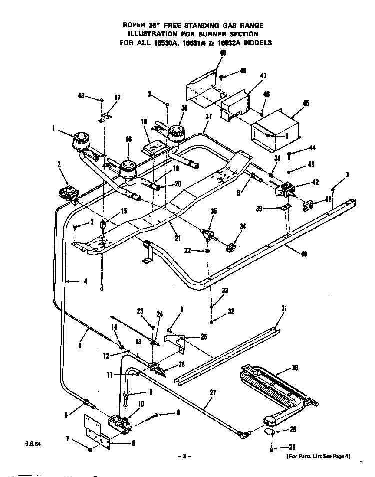 Burner Diagram and Parts List for 1653*2A  Roper Range