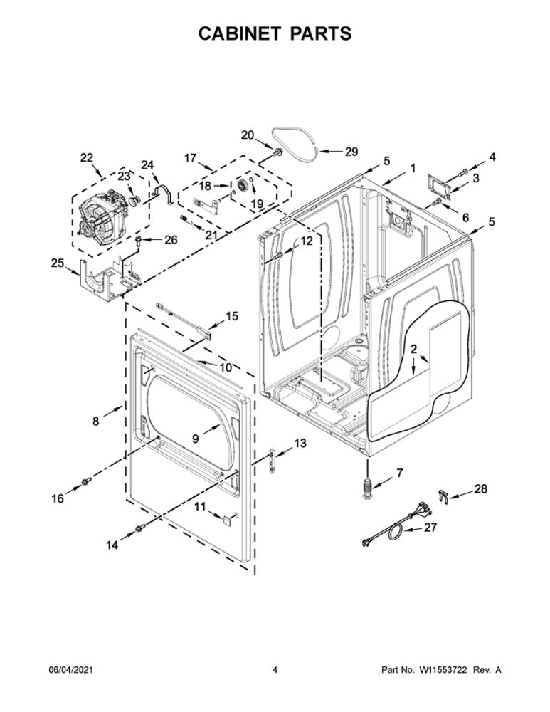 Cabinet Parts Diagram and Parts List for YWED5100HW2  Whirlpool Dryer