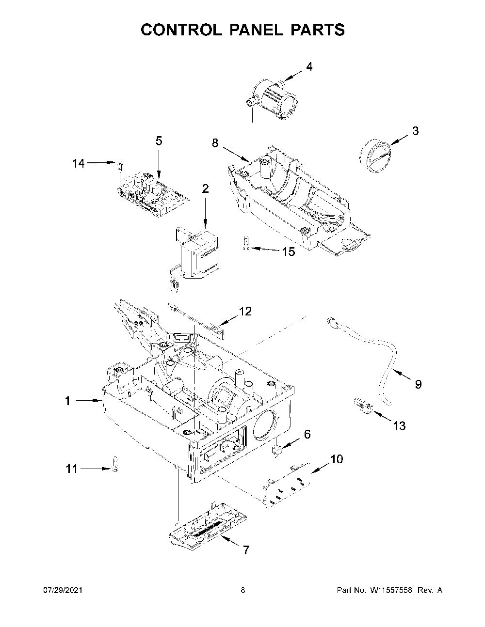 Control Panel Parts Diagram and Parts List for KUID508HPS01  KitchenAid Ice Maker