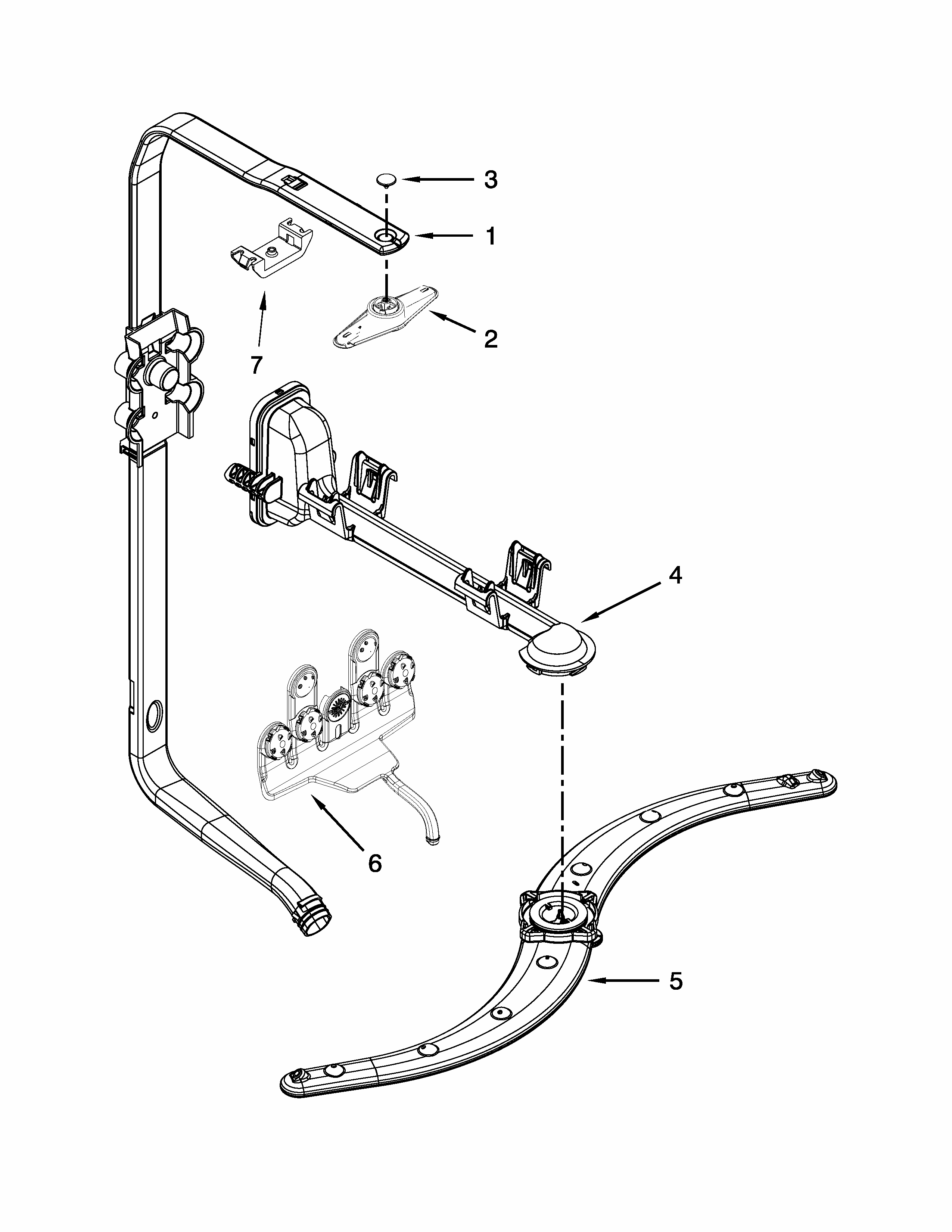 Upper Wash And Rinse Parts Diagram and Parts List for 66513403N412  Kenmore Dishwasher