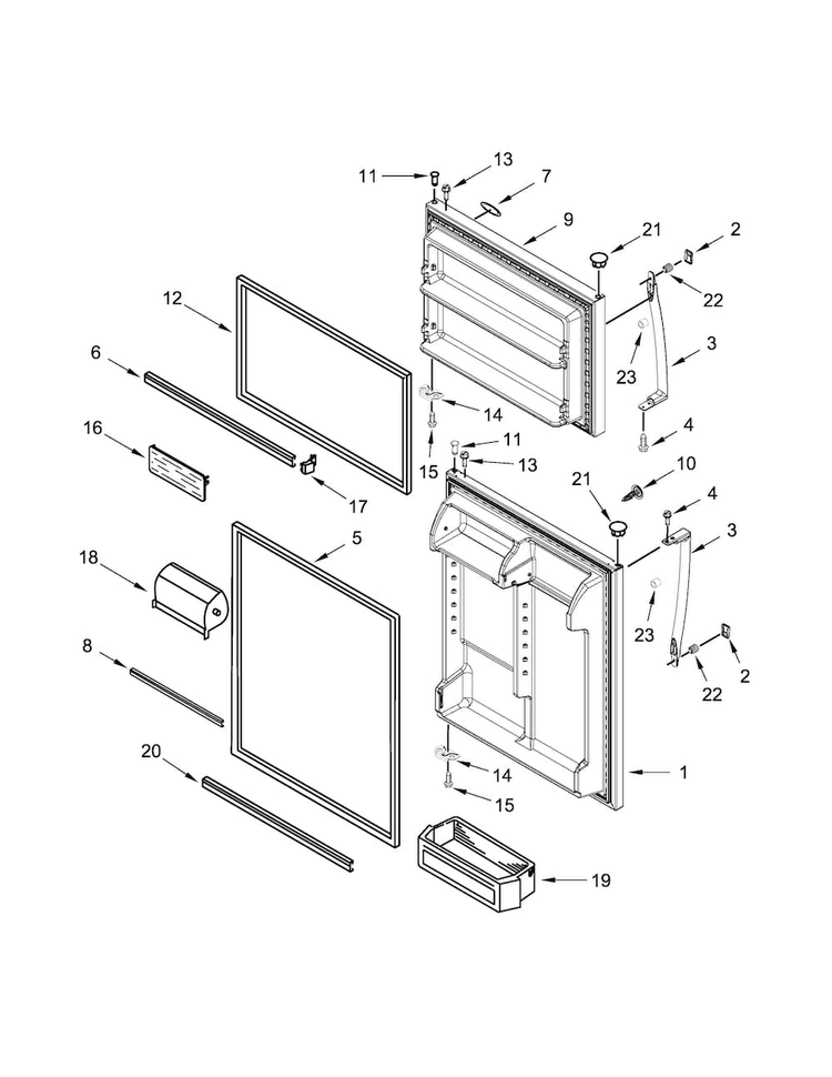 Door Parts Diagram and Parts List for 10660212410  Kenmore Refrigerator