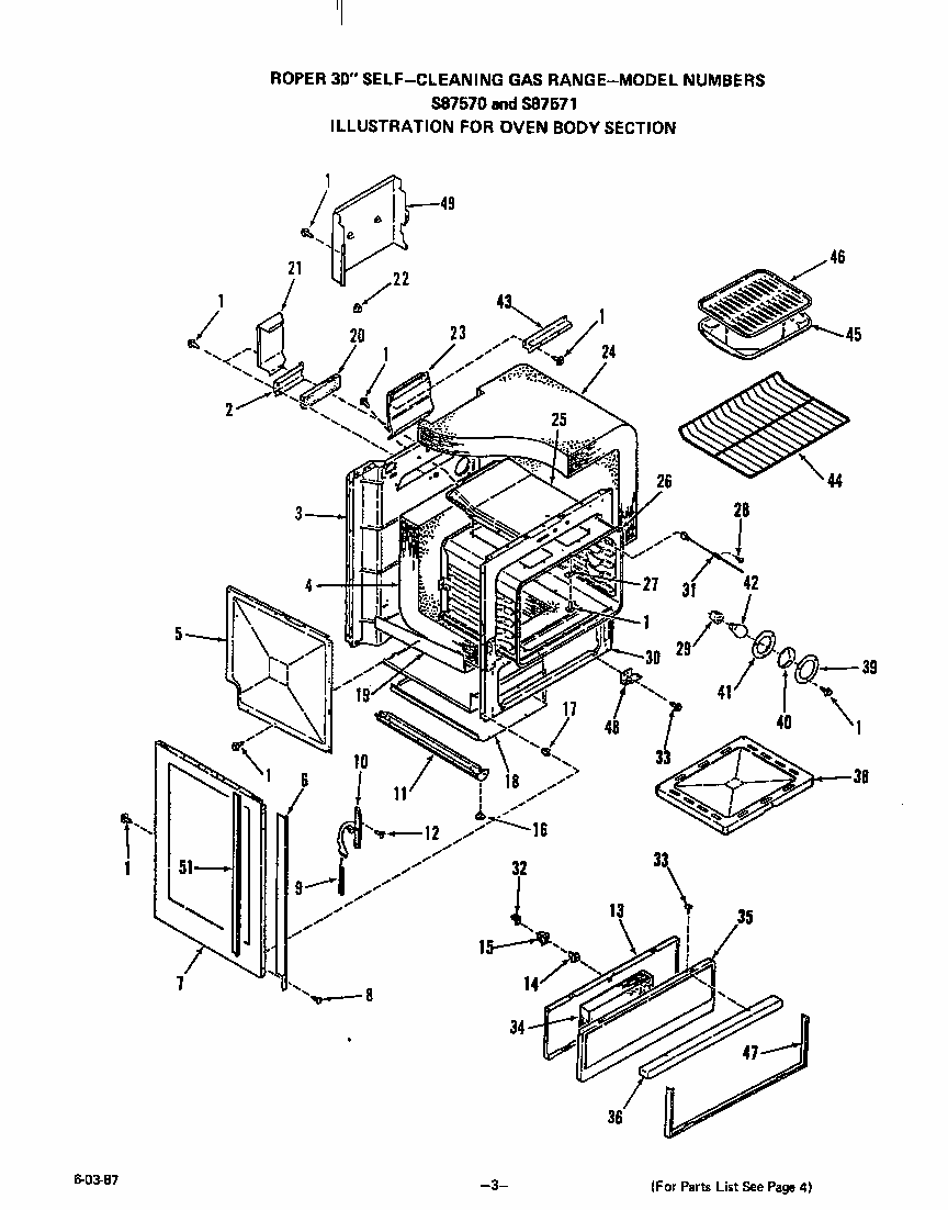 Oven Body Diagram and Parts List for S8757*0  Roper Range