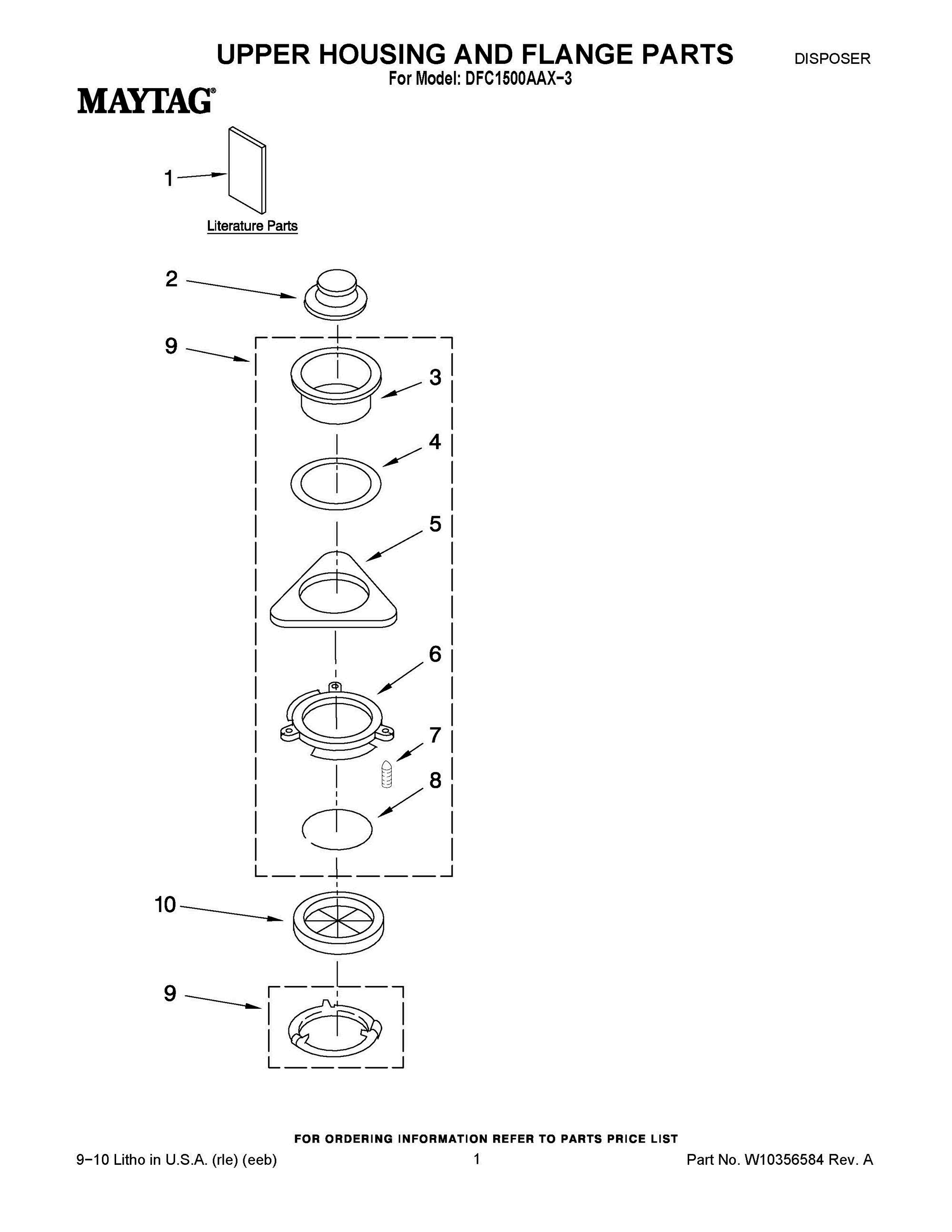 01 - UPPER HOUSING AND FLANGE PARTS Diagram and Parts List for DFC1500AAX-3  Whirlpool Trash Compactor