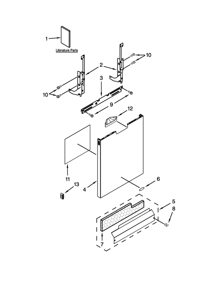 Door And Panel Parts Diagram and Parts List for WDF530PSYB7  Whirlpool Dishwasher