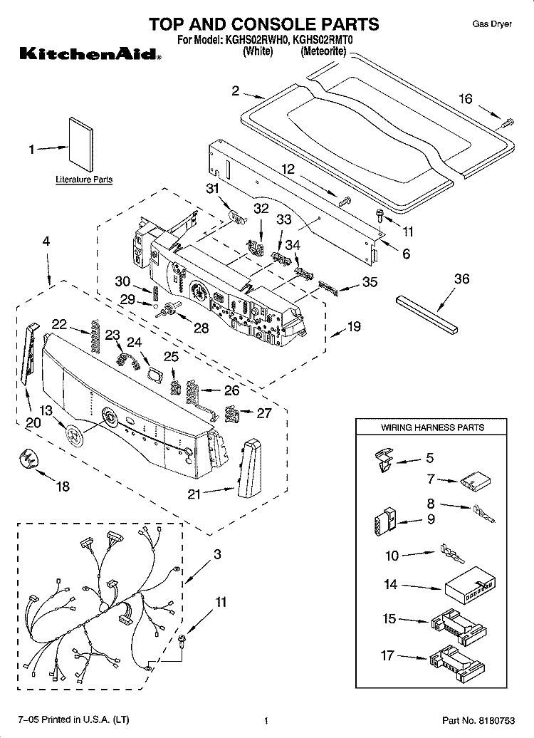 TOP AND CONSOLE PARTS Diagram and Parts List for KGHS02RMT0  KitchenAid Dryer