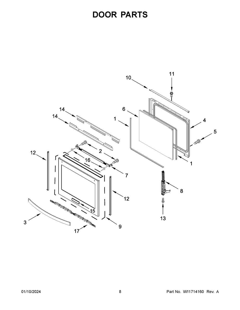 Door Parts Diagram and Parts List for YWFE975H0HV5  Whirlpool Range