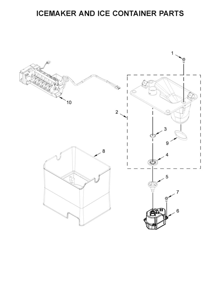 Icemaker And Ice Container Parts Diagram and Parts List for KFIS29BBMS03  KitchenAid Refrigerator