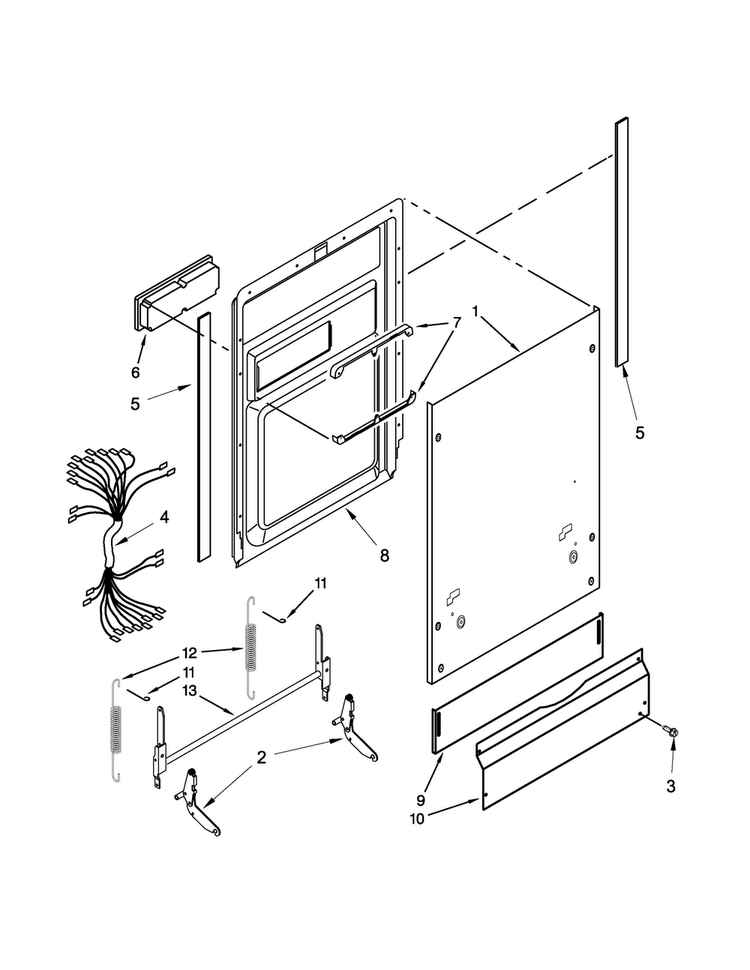 Door And Toe Panel Parts Diagram and Parts List for UDT518SBDP0  Whirlpool Dishwasher