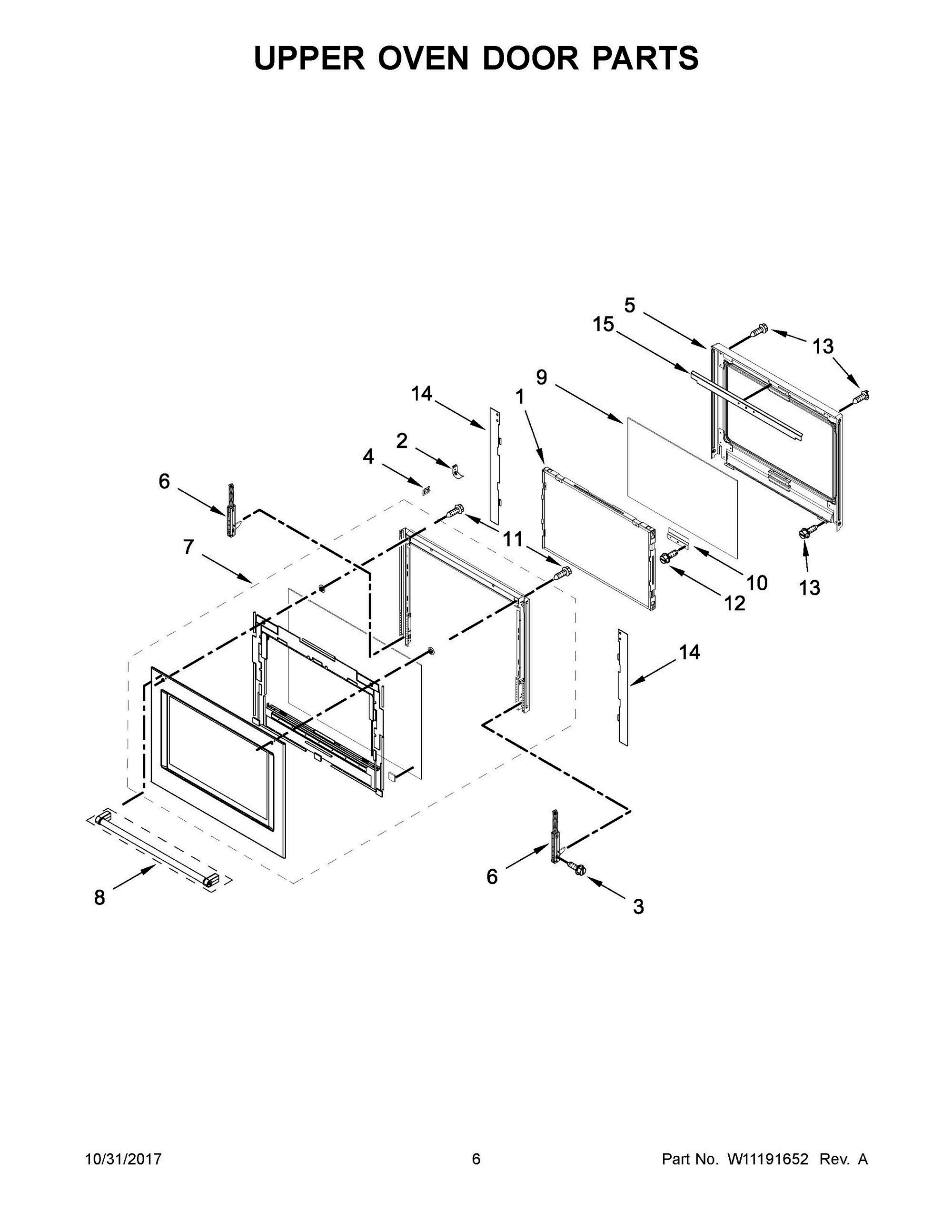04 - UPPER OVEN DOOR PARTS Diagram and Parts List for KODE507EBS03  Whirlpool Wall Oven