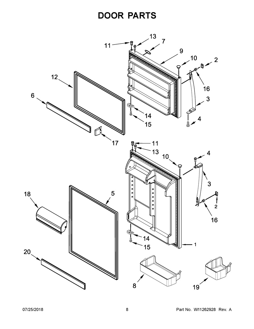 Door Parts Diagram and Parts List for WRT541SZDZ00  Whirlpool Refrigerator