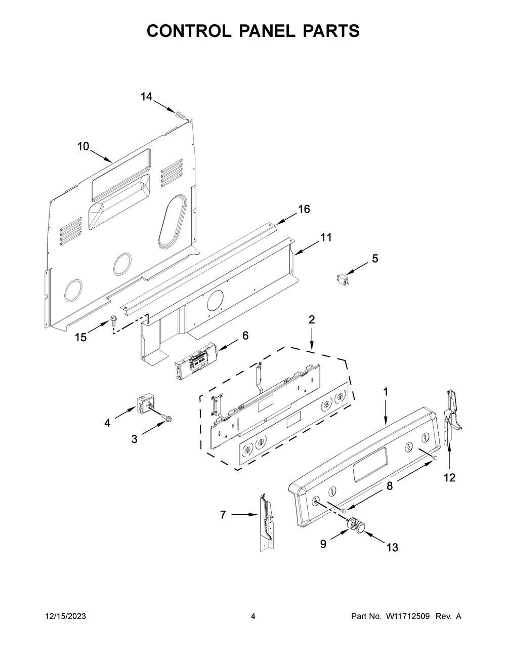 Control Panel Parts Diagram and Parts List for YKFEG500EWH8  KitchenAid Range