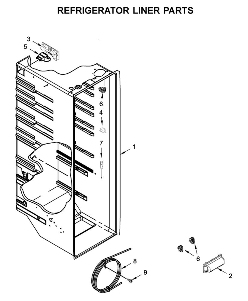 Refrigerator Liner Parts Diagram and Parts List for WRS315SDHM04  Whirlpool Refrigerator