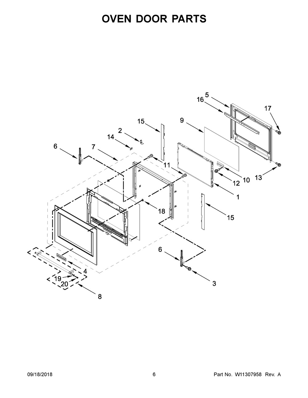 Oven Door Parts Diagram and Parts List for KOST107ESS03  Whirlpool Wall Oven