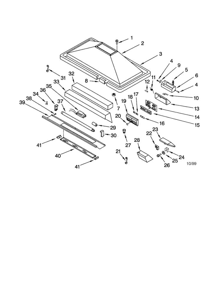 Hood Diagram and Parts List for KICU265HAL0  KitchenAid Range Hood
