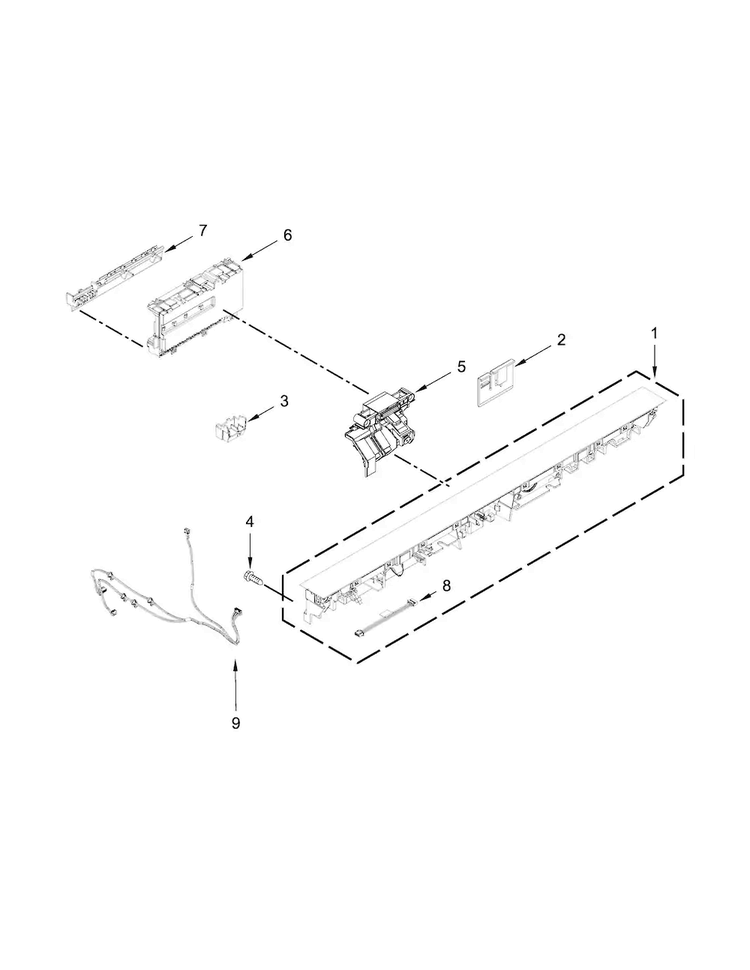 Control Panel And Latch Parts Diagram and Parts List for KDTE104ESS0  KitchenAid Dishwasher