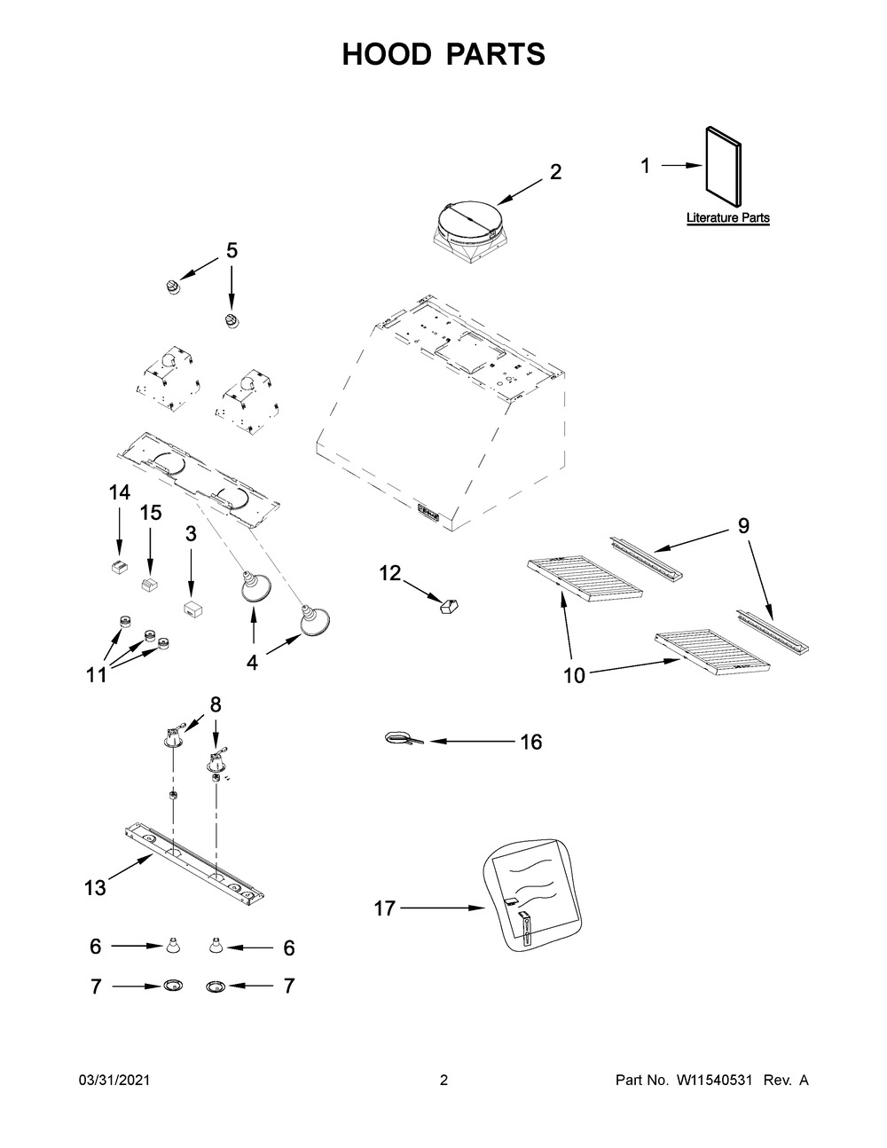 Hood Parts Diagram and Parts List for JXW9030HP2  Whirlpool Range Hood