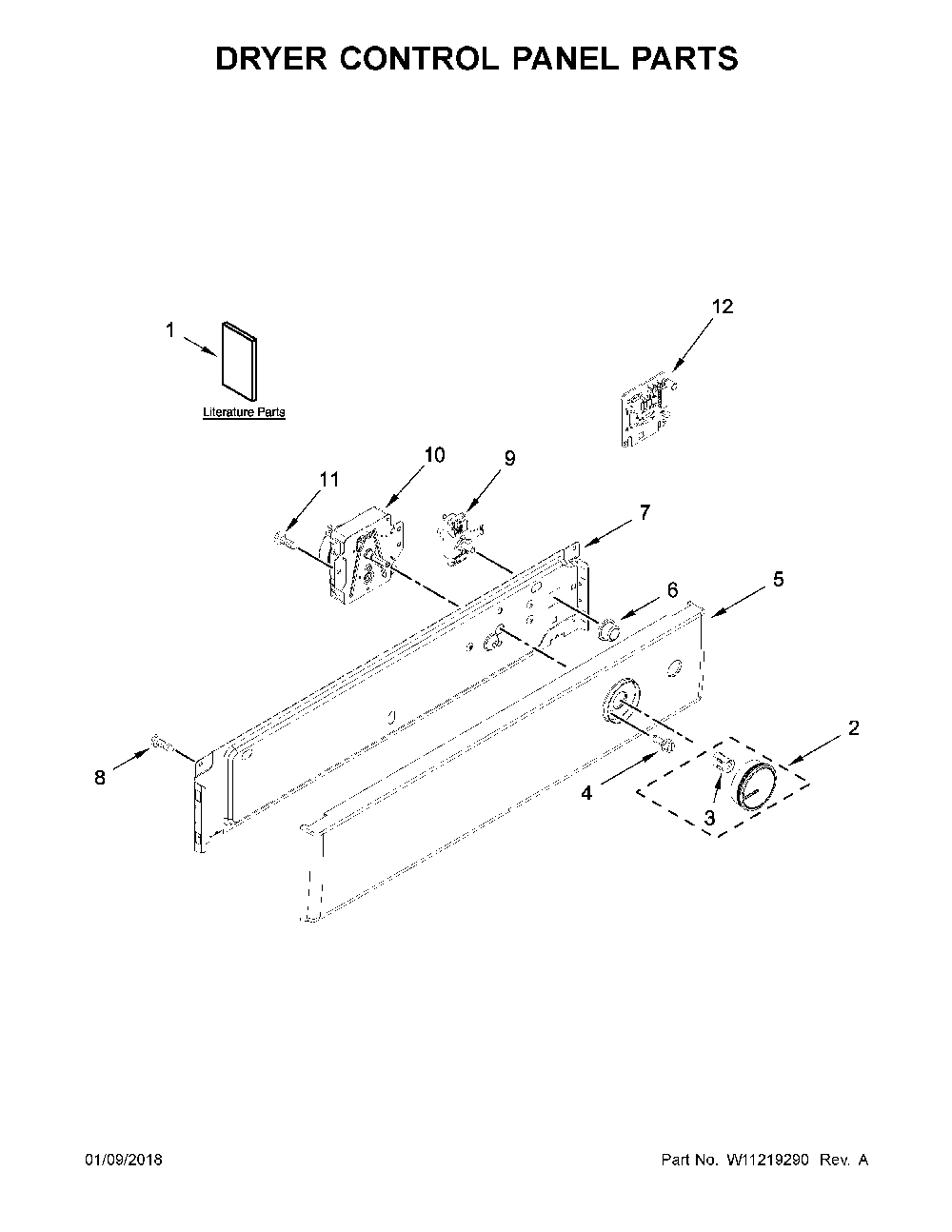 Dryer control panel parts Diagram and Parts List for 11081442710  Kenmore Washer Dryer Combo