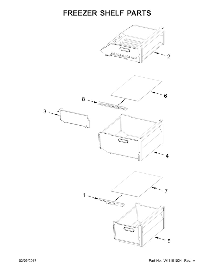 Freezer Shelf Parts Diagram and Parts List for URB551WNGZ0  Whirlpool Refrigerator