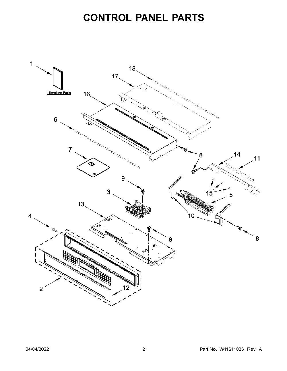 Control Panel Parts Diagram and Parts List for KODE500EWH20  KitchenAid Wall Oven
