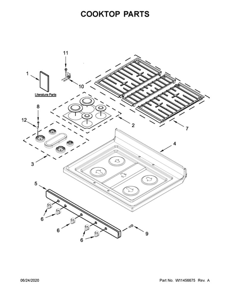 Cooktop Parts Diagram and Parts List for WFG525S0JZ1  Whirlpool Range
